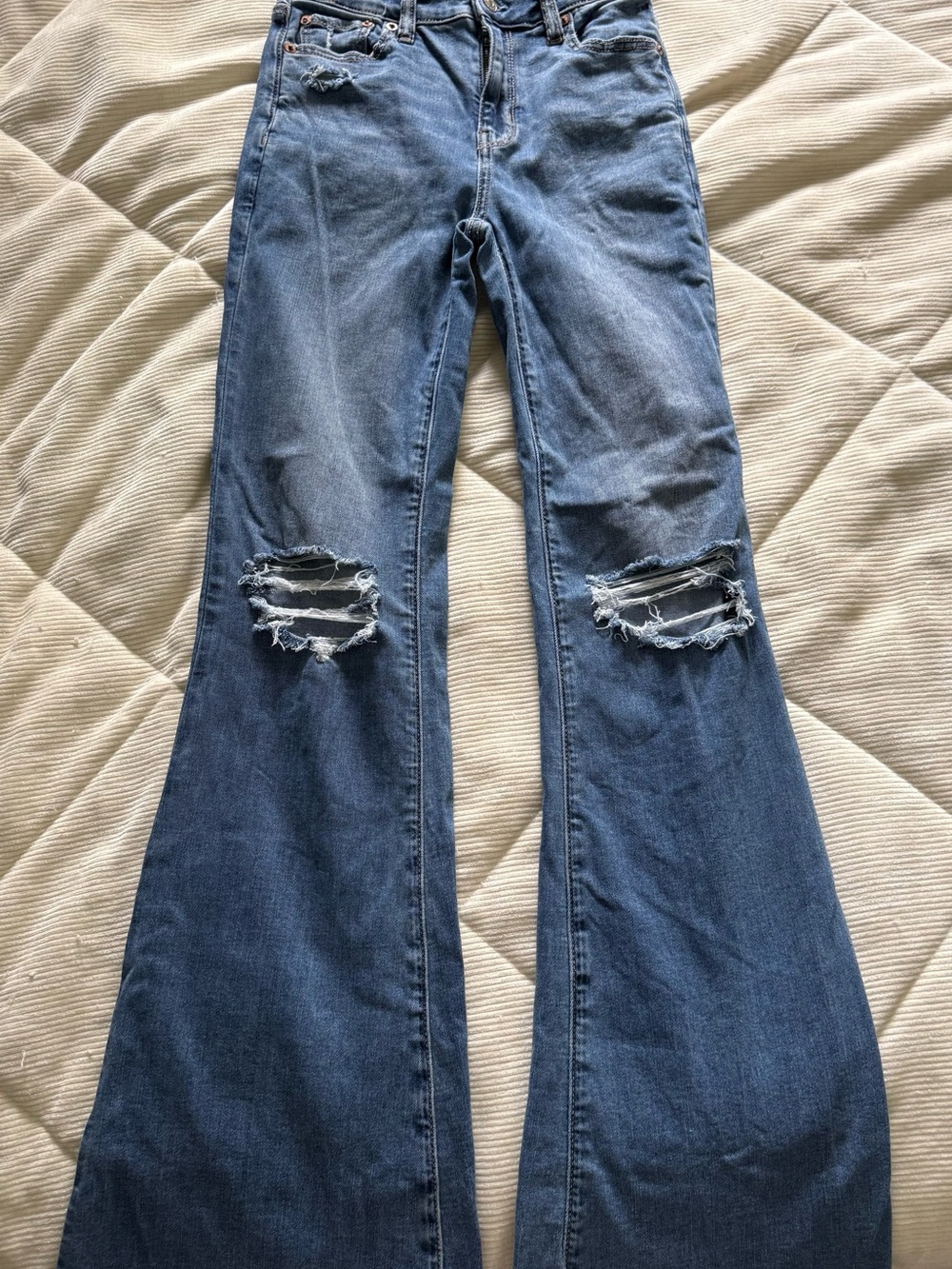 American Eagle Outfitters Dark Blue Distressed Flare Jeans